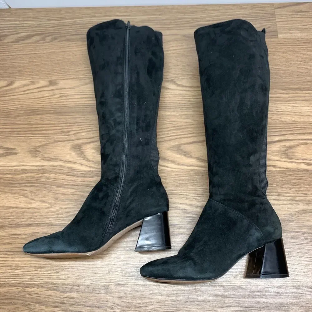 Corso‎ Como Black Suede Leather Heeled Boots Knee High Size 7M Loval Classic